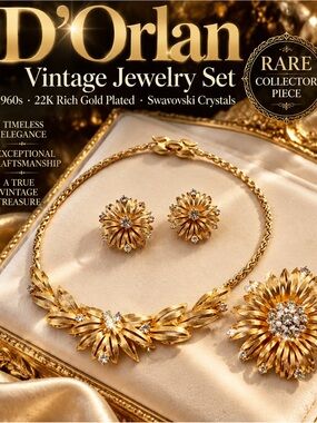 Rare Collector Piece — Vintage D’Orlan 1960s 22K Rich Gold Plated & Swarovski Cr